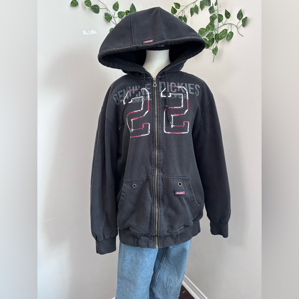 Vintage Y2K Dickies Black Full Zip Hooded Hoodied Sweatshirt Mens M